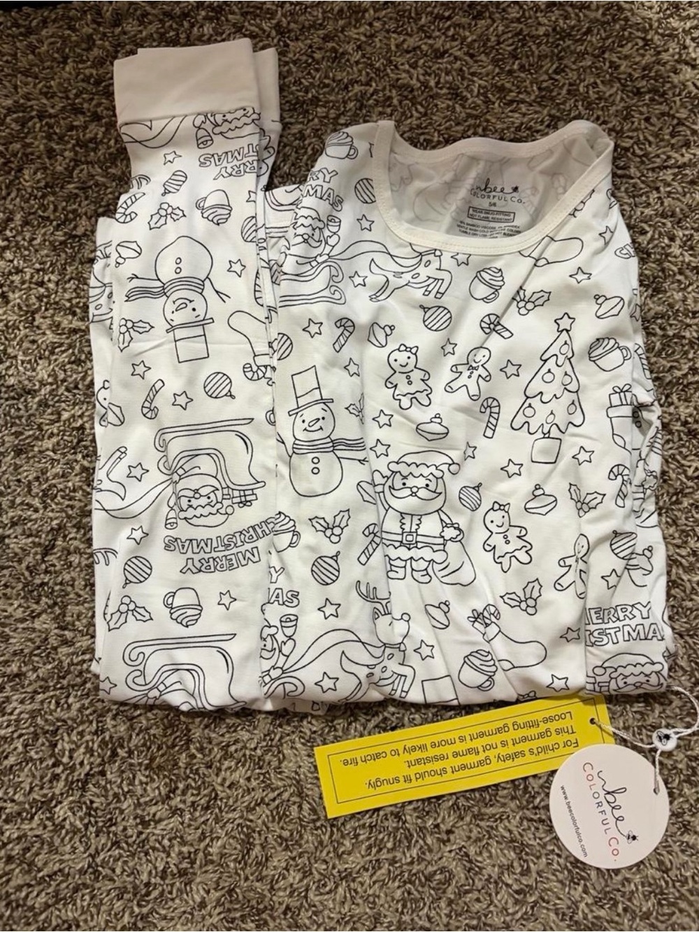 Bamboo White Holiday Color-Your-Own Kids Pajama Set